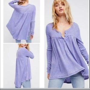 Free People Kai Oversized Thermal Henley Long Sleeve Lilac Color Tee Small NWT